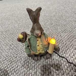 Pottery Barn Rabbit Figurine with Green Jacket and Yellow Shirt
